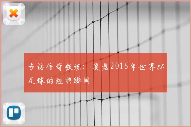 专访传奇教练:复盘2016年世界杯足球的经典瞬间